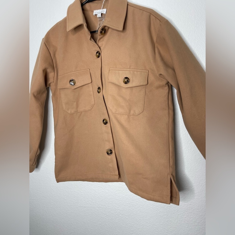 NWT Mudpie Tan Felt Shacket Button Down Oversized Relaxed Cozy Winter Size Small - Picture 6 of 12